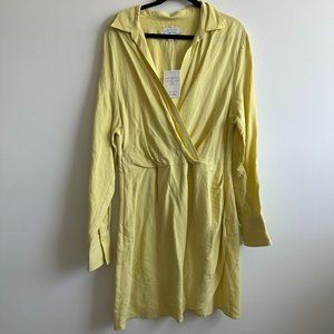 NWT & Other Stories Long Sleeve Linen Blend Faux Wrap Dress Size 12 Yellow